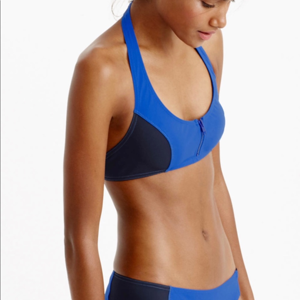 J Crew 🆕 Zip Halter Style Color Block Bikini Top
